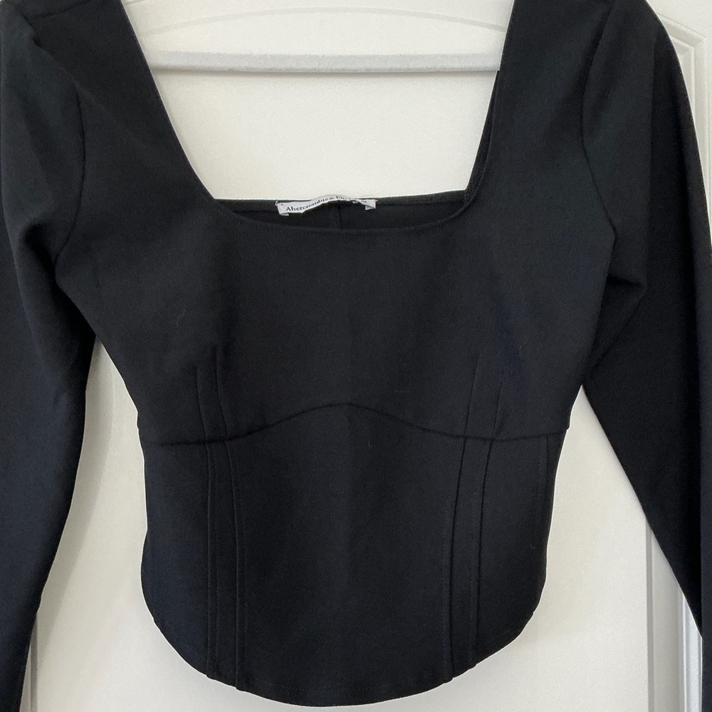 NWT Abercrombie & Fitch Black Square Neck Corset Blouse Top